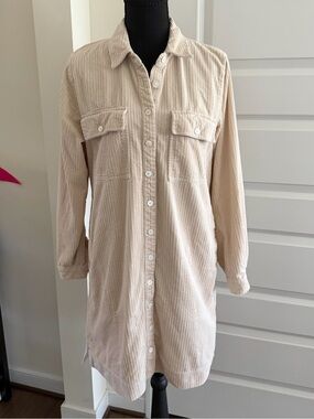 Madewell Corduroy Long Sleeve Mini Shirt Dress Harvest Moon S